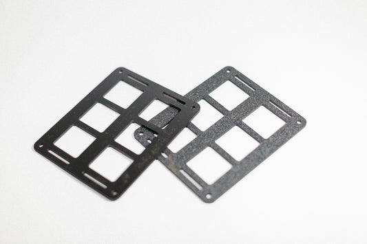 6-slot MOLLE panel made from .125 ABS plastic with corner mounting holes.