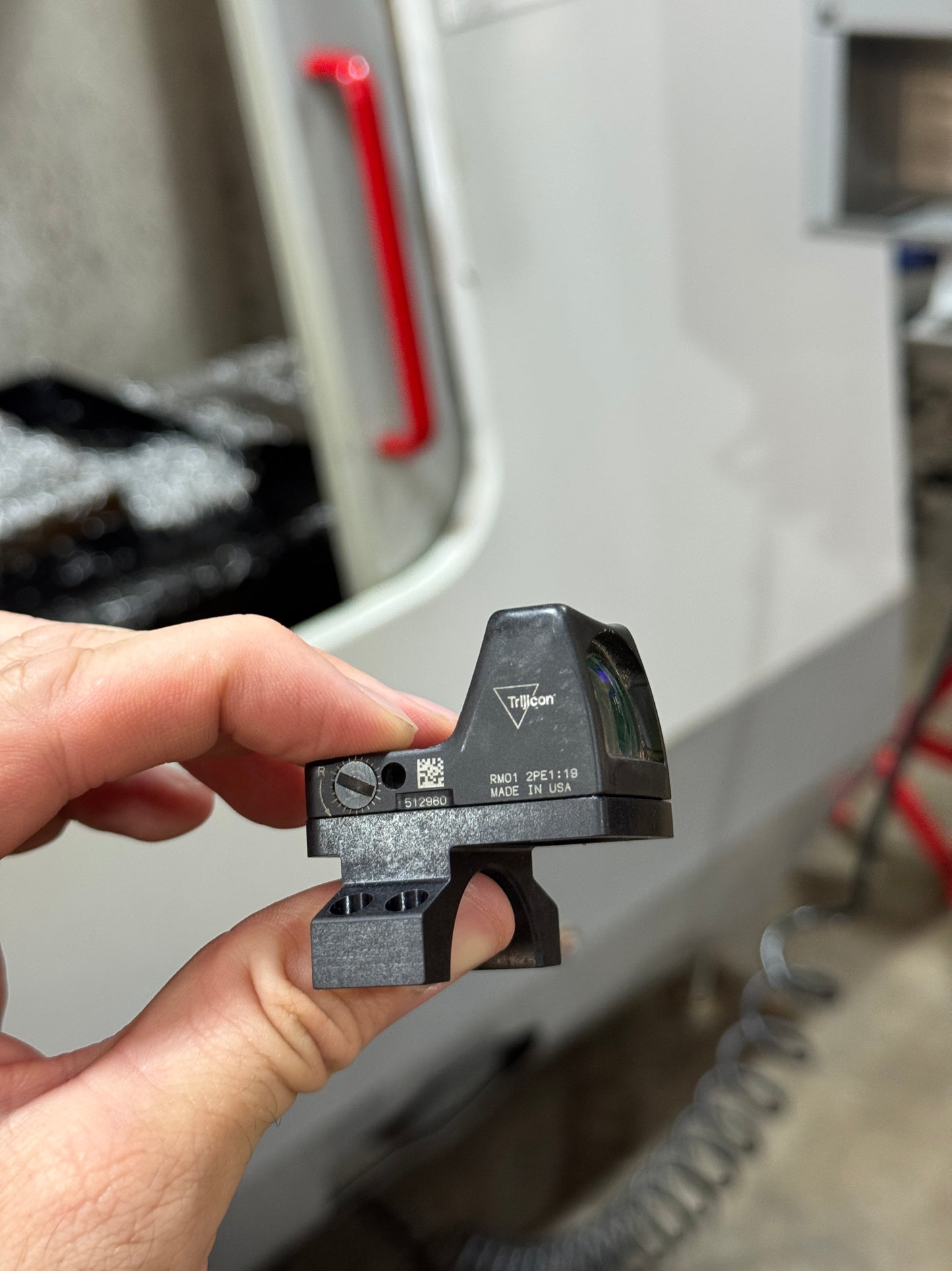 Side view of RMR optic mounted on the Vortex 30mm piggyback scope ring adapter during test fit.